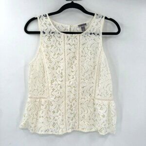 CHELSEA28 Lace Tank Peplum Sheer Mesh S Cream Ivory Keyhole Back Women Nordstrom